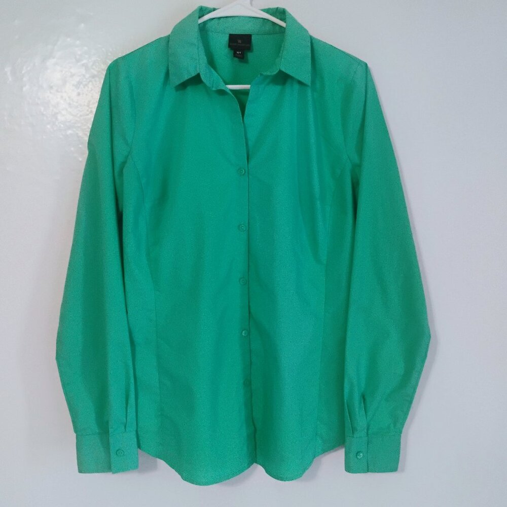 Worthington Teal Button Down Blouse 10T Stretch